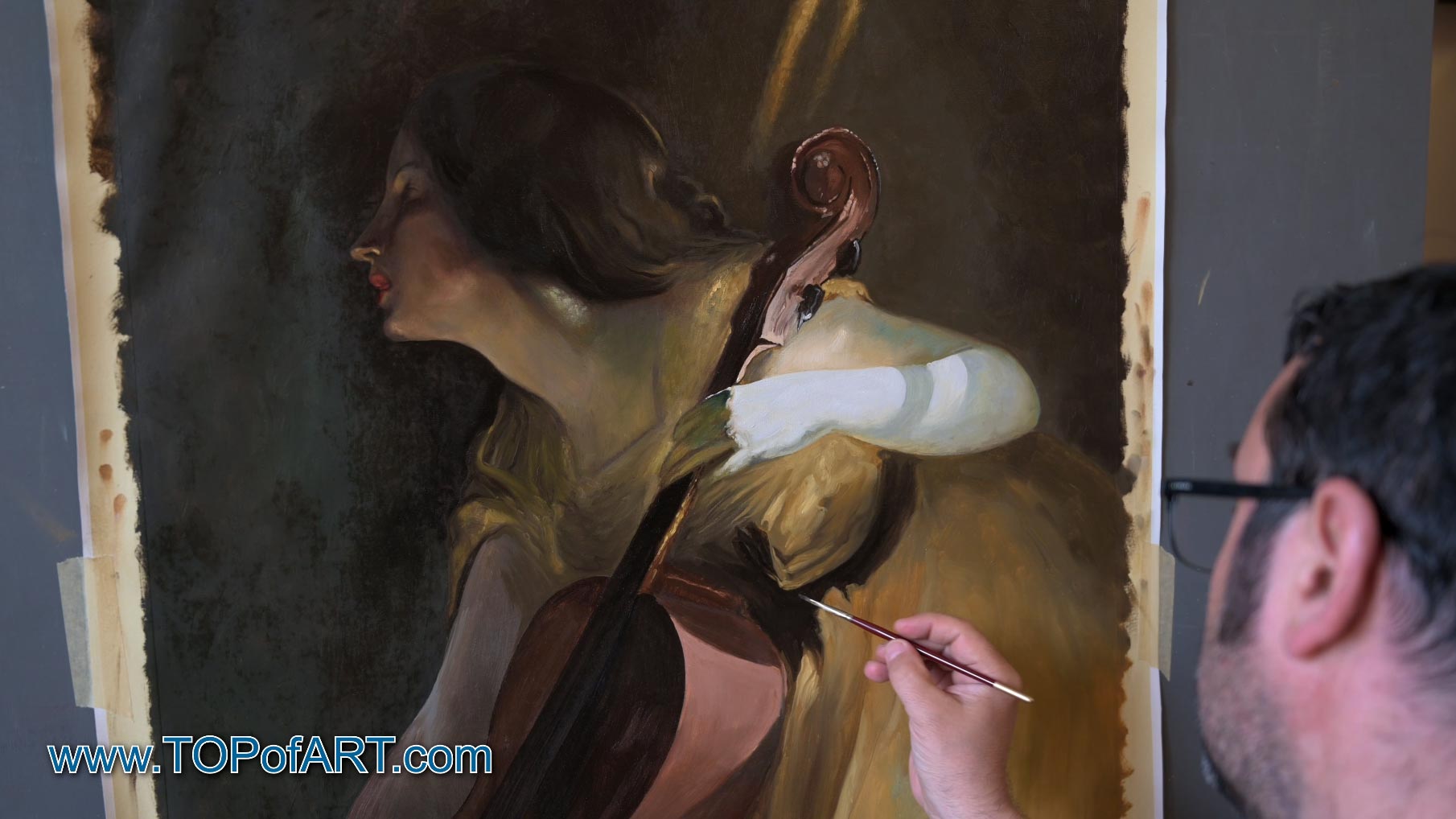 John White Alexander - "A Ray of Sunlight (The Cellist)" - Process of Creation of the Painting in Images